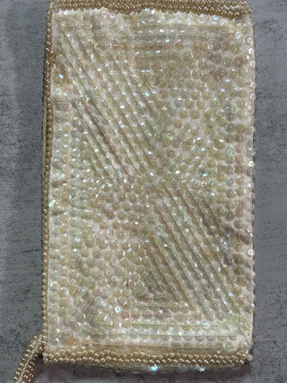 Vintage Pearl Evening Clutch La Regale 1950s Ivory Iridescent Sequin Beaded MCM - Picture 6 of 16